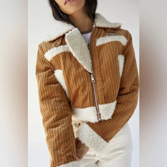 NEW Urban Outfitters BDG Salem Corduroy Sherpa Jacket Size Medium Moto - Picture 1 of 16